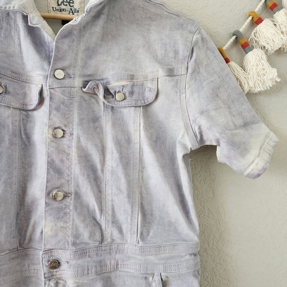 Lee Union Alls Acid Wash Purple Short Sleeve Romper Shortalls Basics Boho M - Picture 9 of 12